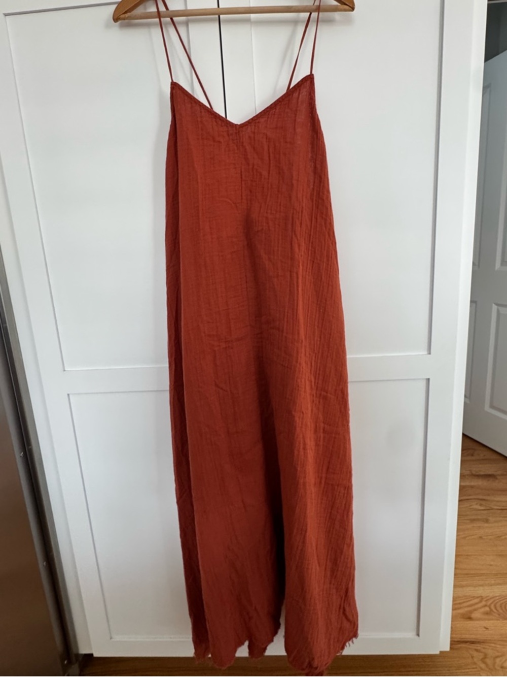 Stark X Backless Spaghetti-Strap Maxi Dress in Rust Large
